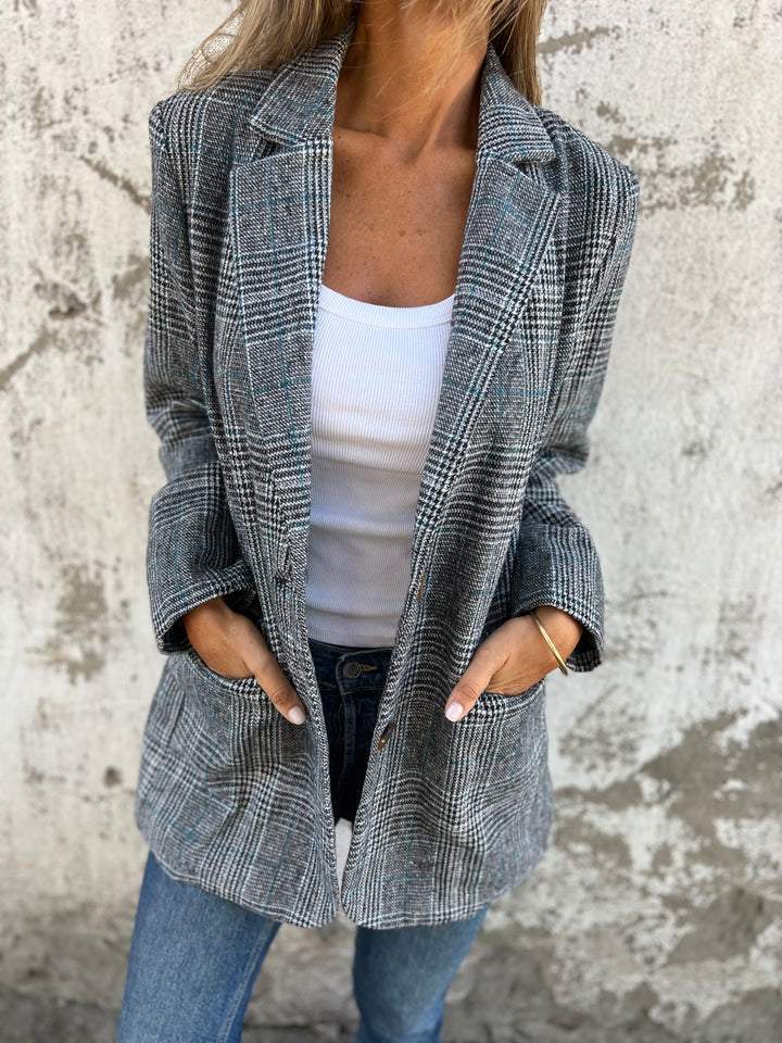 Damski elegancki blazer w kratę (3)