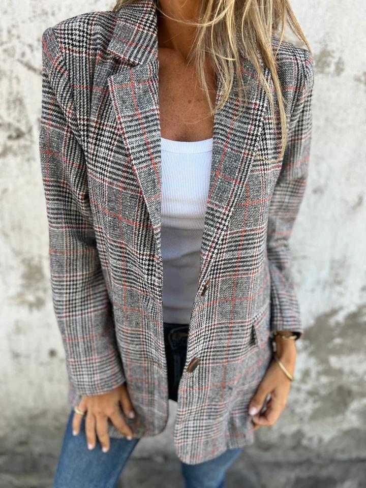 Damski elegancki blazer w kratę (5)