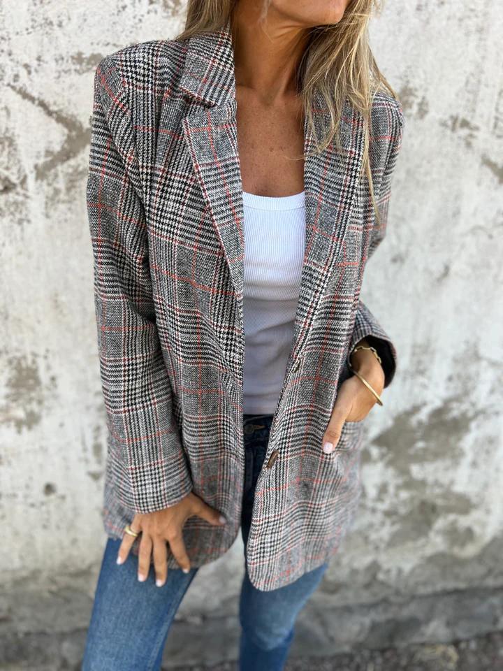Damski elegancki blazer w kratę w kolorze Brązowy