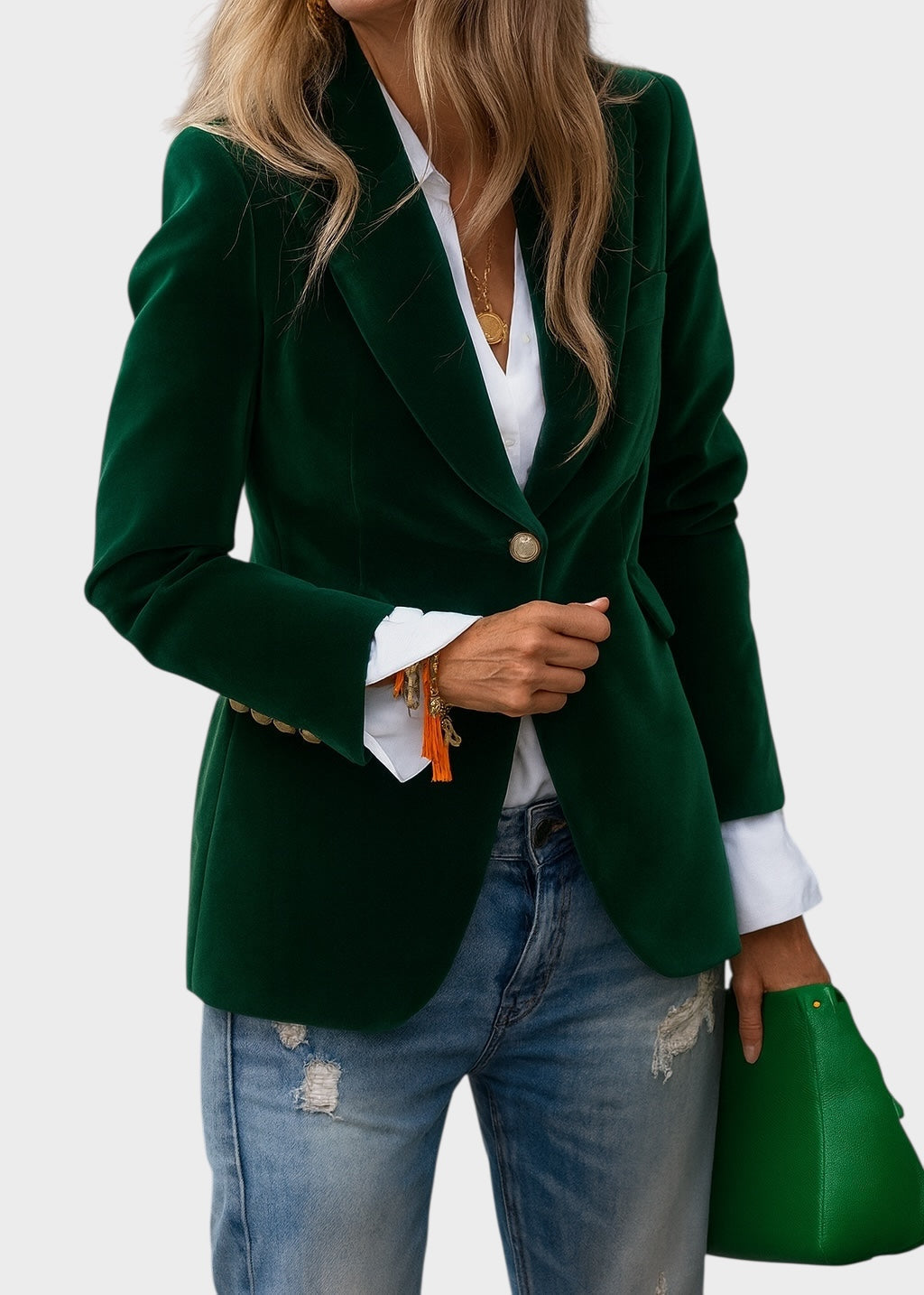 Damski elegancki klasyczny blazer w kolorze Zielony