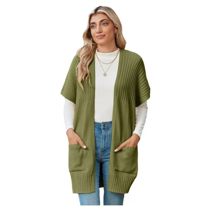 Damski elegancki lekki rozpinany kardigan w kolorze Army Green