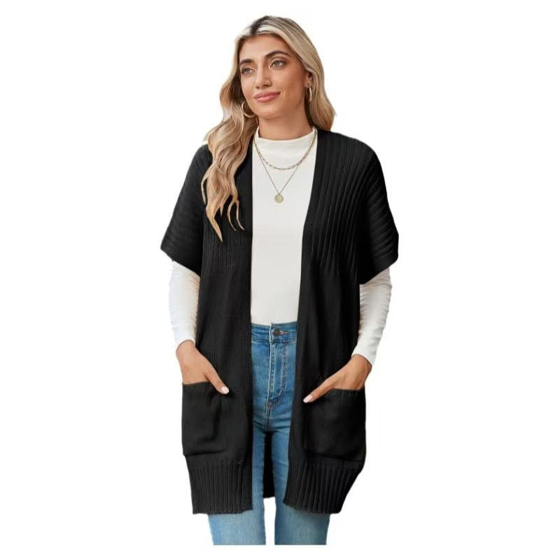 Damski elegancki lekki rozpinany kardigan w kolorze Czarny