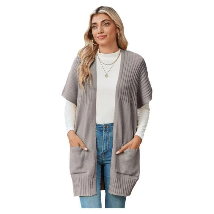 Damski elegancki lekki rozpinany kardigan w kolorze Jasny Szary