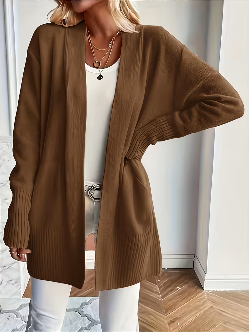 Damski Elegancki Rozpinany Kardigan w kolorze Coffee Brown
