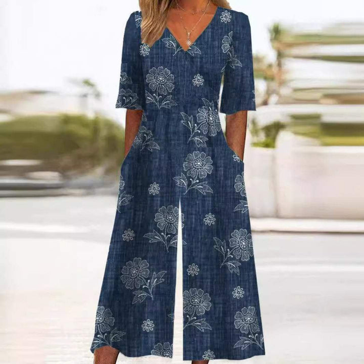 Damski kombinezon boho w kwiaty w kolorze Granatowy