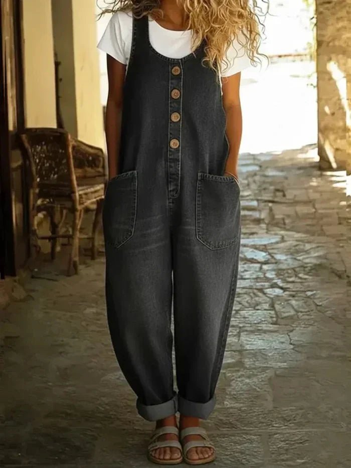 Damski kombinezon jeansowy bez rękawów boho w kolorze Czarny