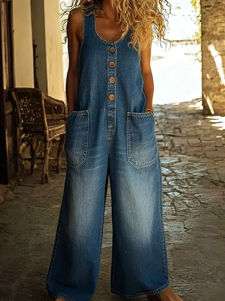 Damski kombinezon jeansowy bez rękawów boho w kolorze Niebieski