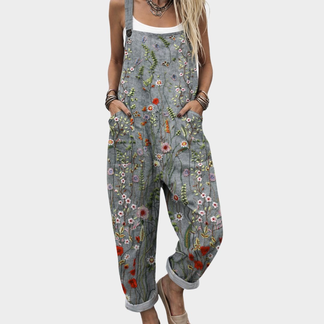 Damski kombinezon kwiatowy w stylu boho w kolorze Grau / Blumen