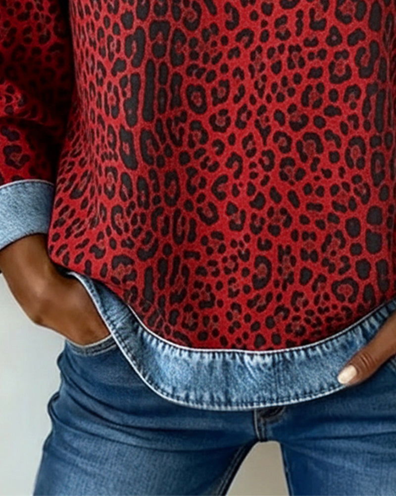 Damski pullover patchwork z panterką (9)