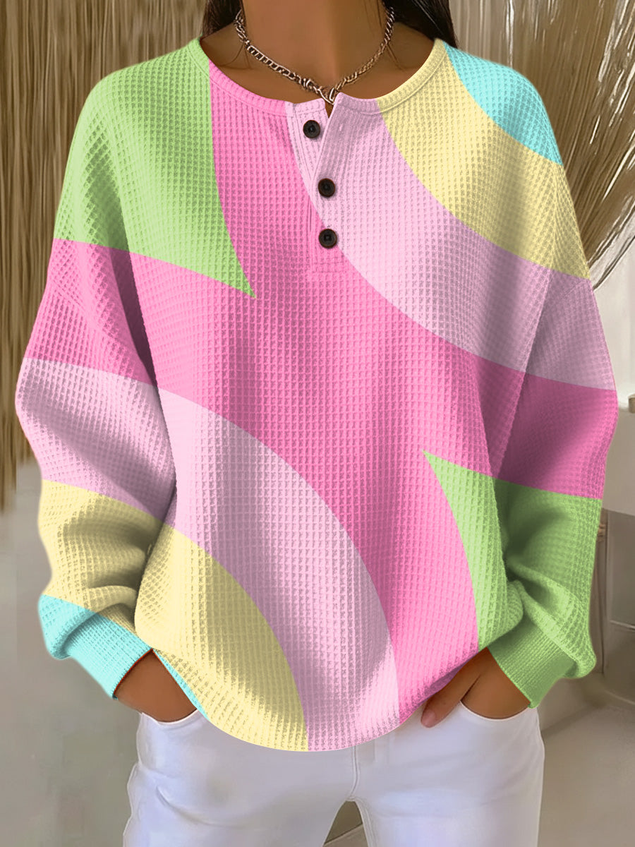 Damski pullover w geometryczne wzory w kolorze Różowy