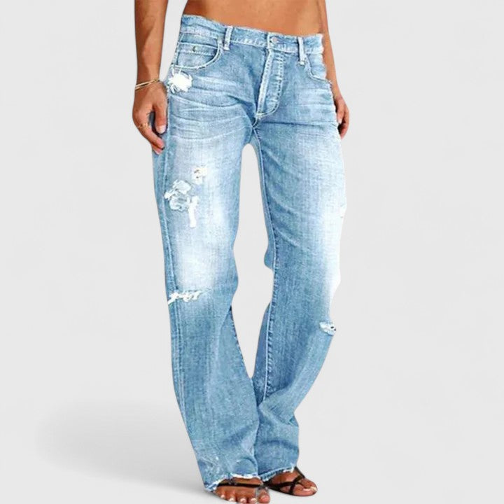 Damskie jeansy vintage z luźnym krojem w kolorze Jasny Niebieski