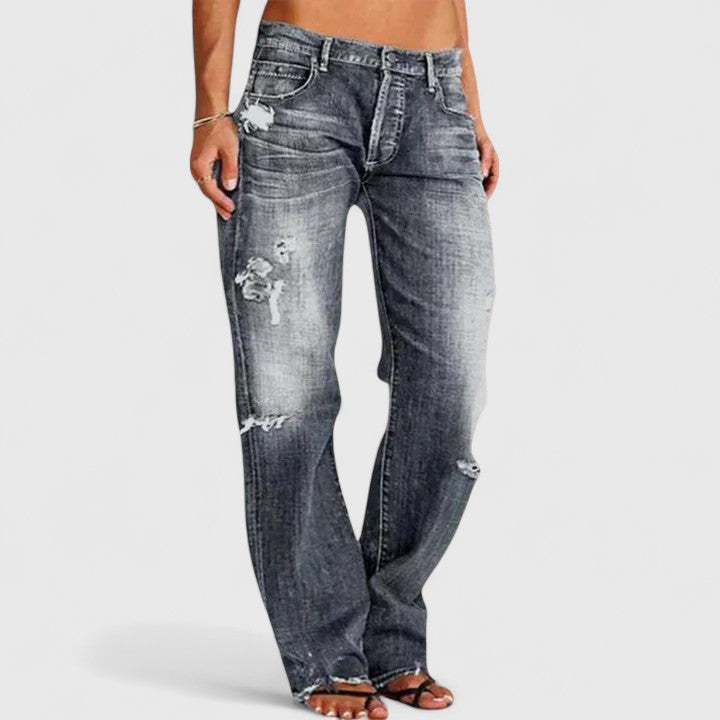 Damskie jeansy vintage z luźnym krojem w kolorze Szary
