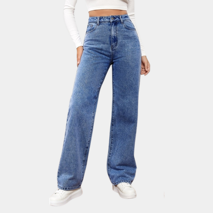 Damskie klasyczne jeans wysoki stan w kolorze Ciemny Niebieski 1