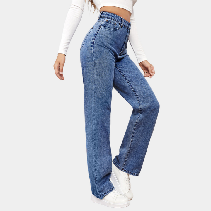 Damskie klasyczne jeans wysoki stan w kolorze Ciemny Niebieski 2