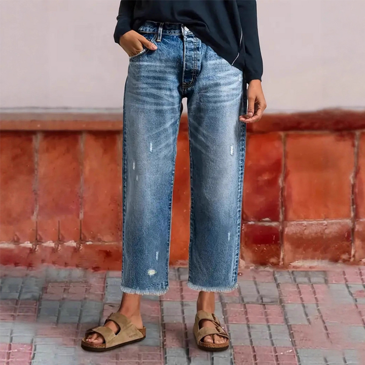 Damskie krótkie jeansy w stylu retro w kolorze Klassisches Blau