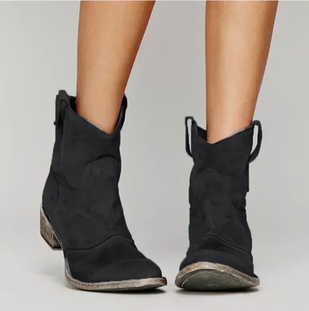 Damskie skórzane buty western na co dzień w kolorze Czarny