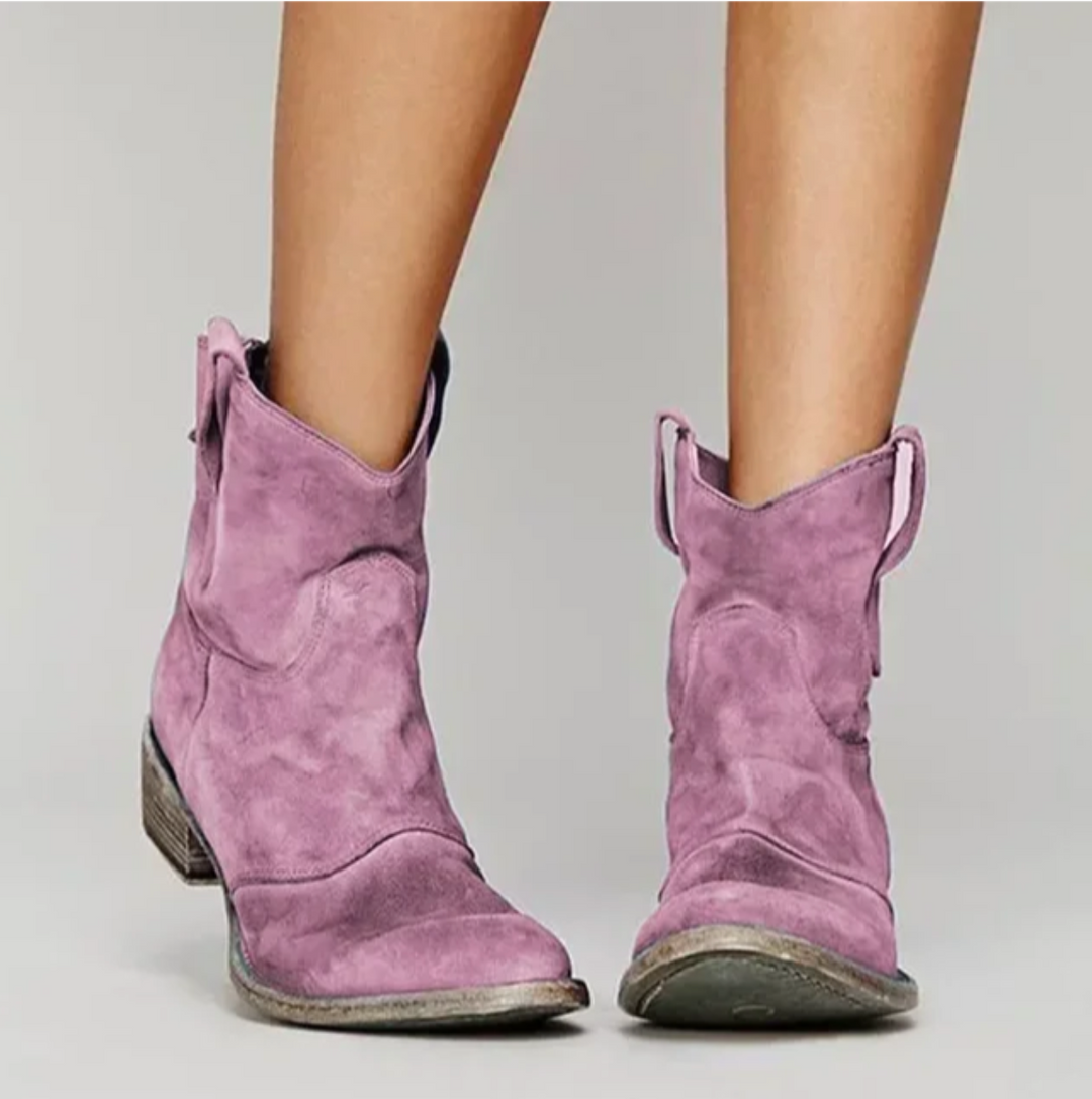 Damskie skórzane buty western na co dzień w kolorze Różowy