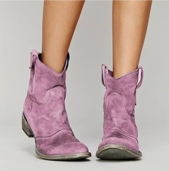 Damskie skórzane buty western na co dzień w kolorze Różowy