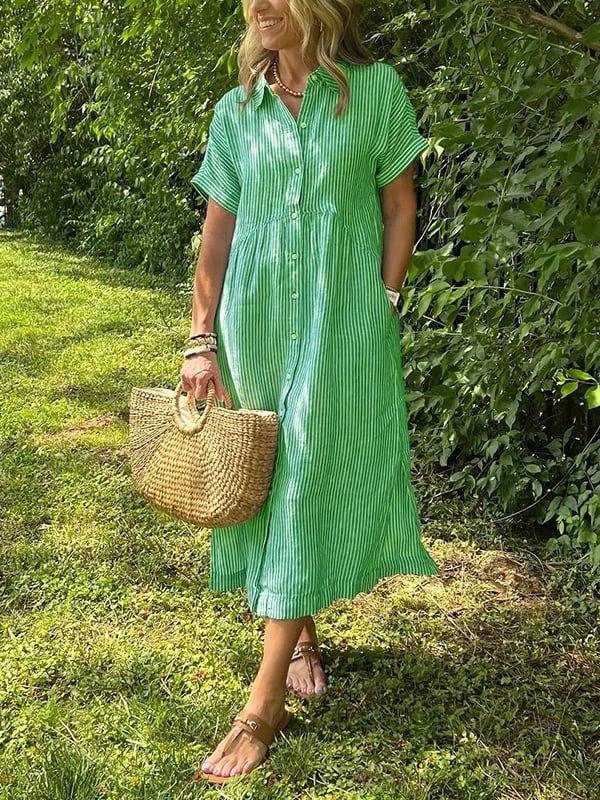 Elizabeth | Damska letnia bawełniana sukienka maxi z listwą guzików foto 4