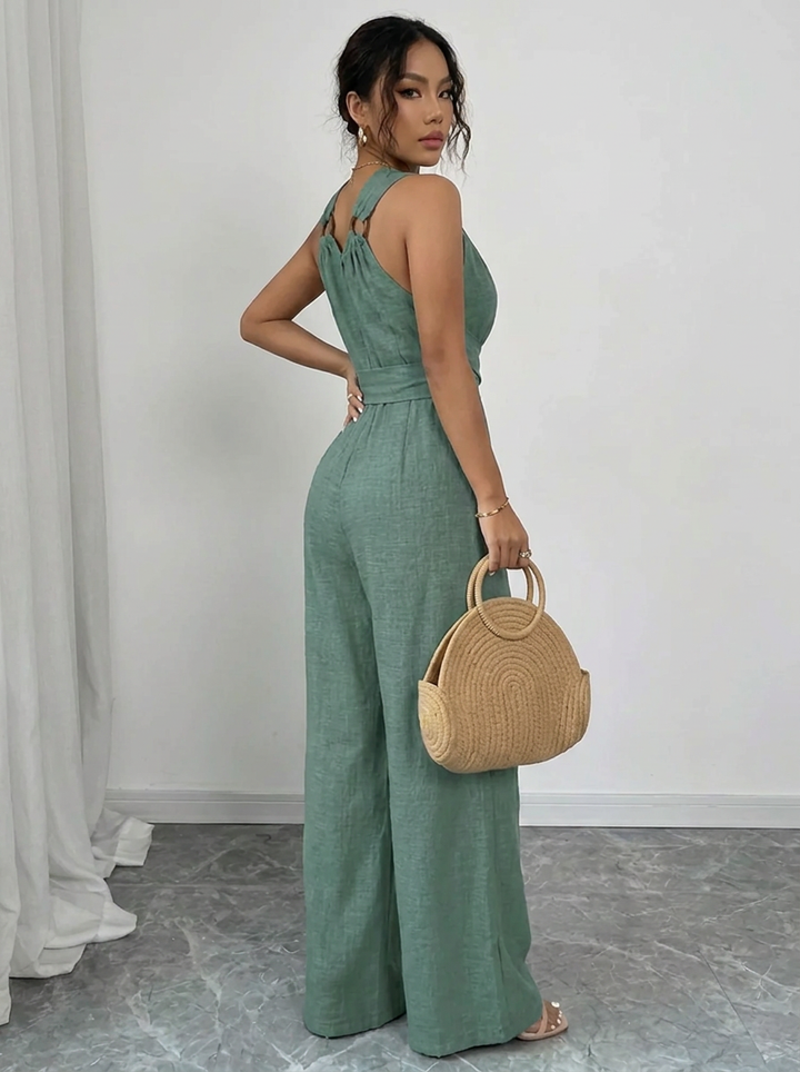 Einfarbiger Spitzenoberteil & Jumpsuit Ensemble (5)