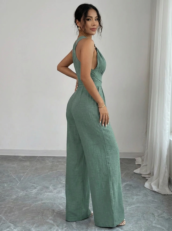 Einfarbiger Spitzenoberteil & Jumpsuit Ensemble (6)