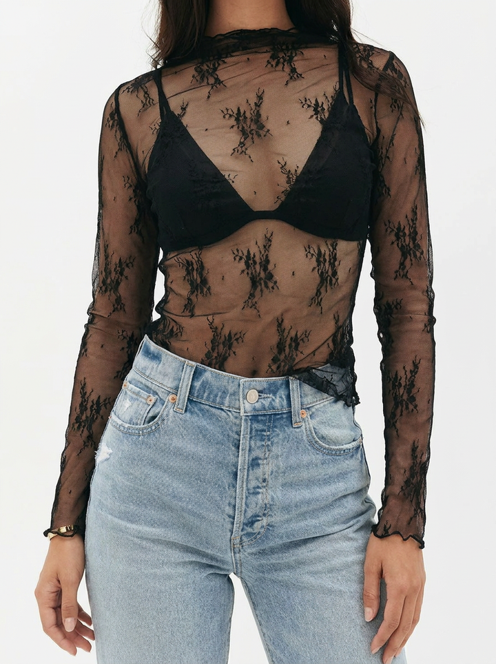 Einfarbiger Spitzenoberteil & Jumpsuit Ensemble (7)