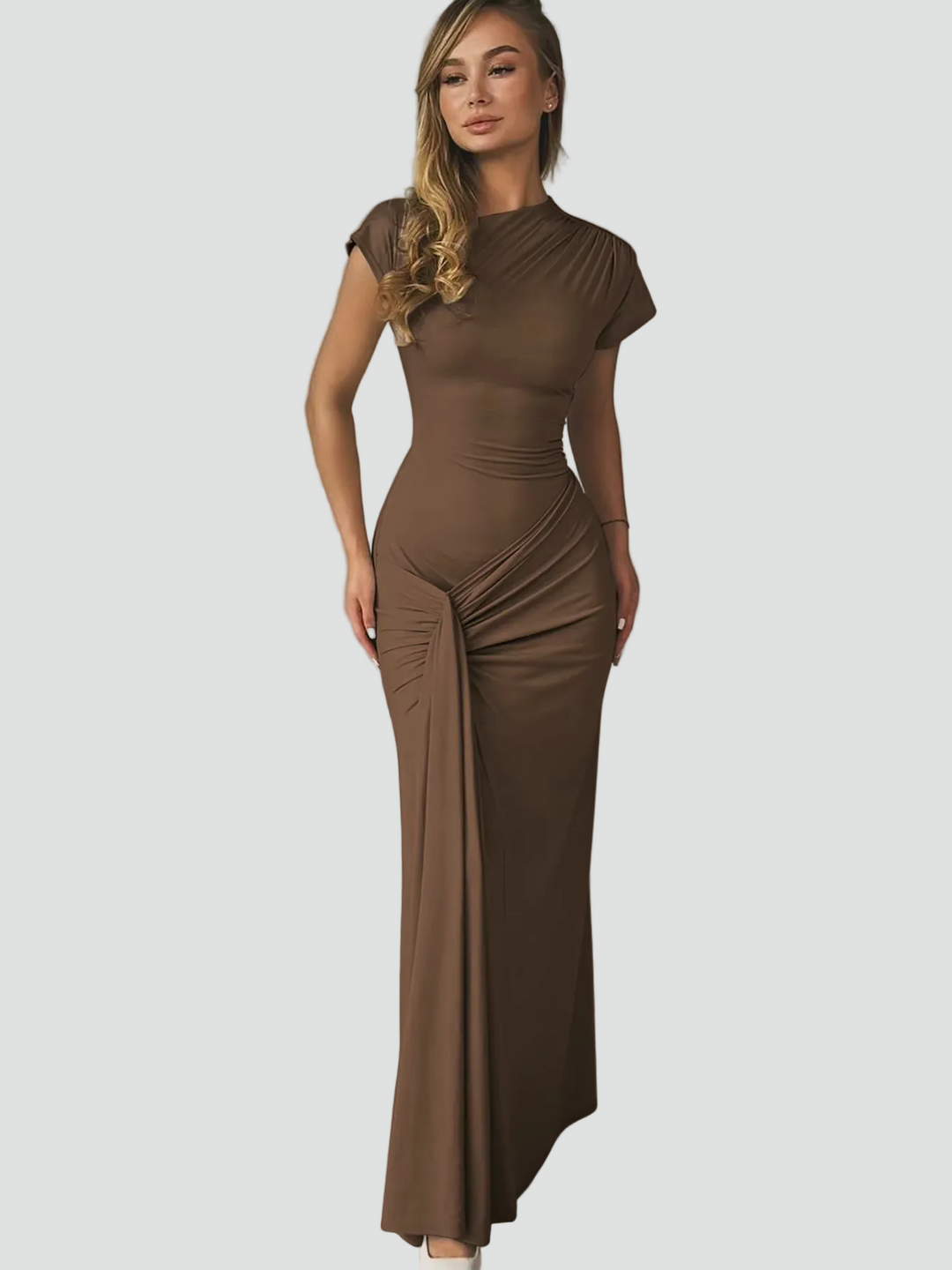 Elegancka damska koktajlowa sukienka maxi z plisami (2)