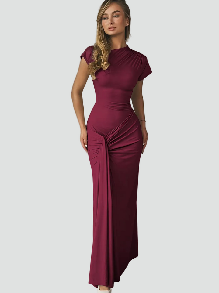 Elegancka damska koktajlowa sukienka maxi z plisami (5)