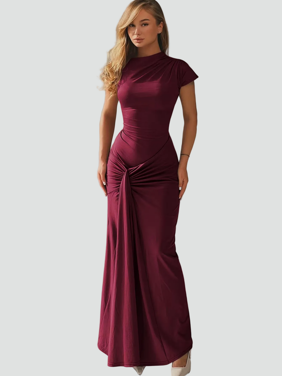 Elegancka damska koktajlowa sukienka maxi z plisami w kolorze Rode wijn