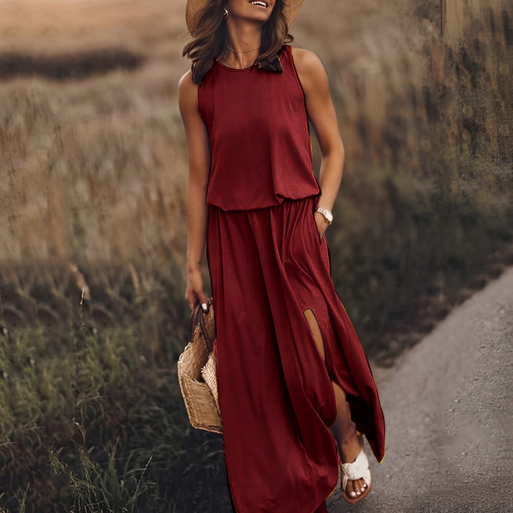Elegancka letnia sukienka maxi w kolorze Burgunderrot