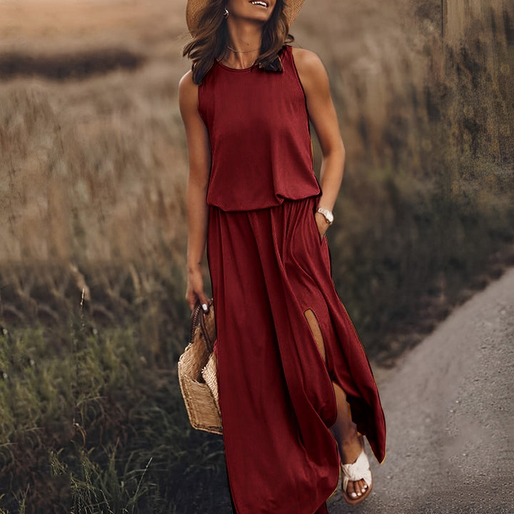 Elegancka letnia sukienka maxi w kolorze Burgunderrot