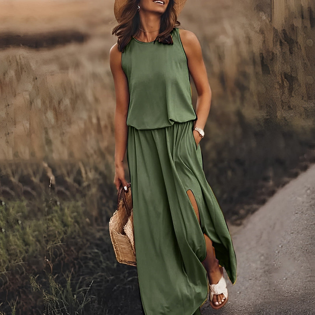 Elegancka letnia sukienka maxi w kolorze Ciemny Zielony