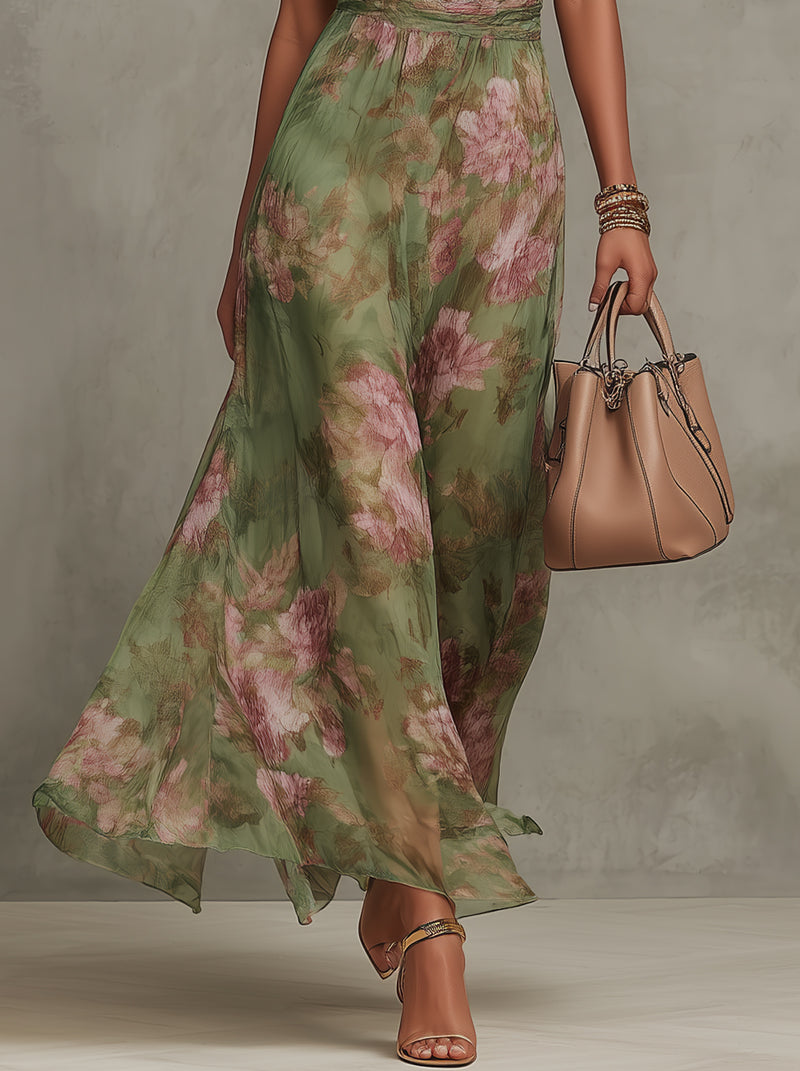 Elegancka lniana sukienka kwiatowa na lato w kolorze Grüner Blumenprint 4