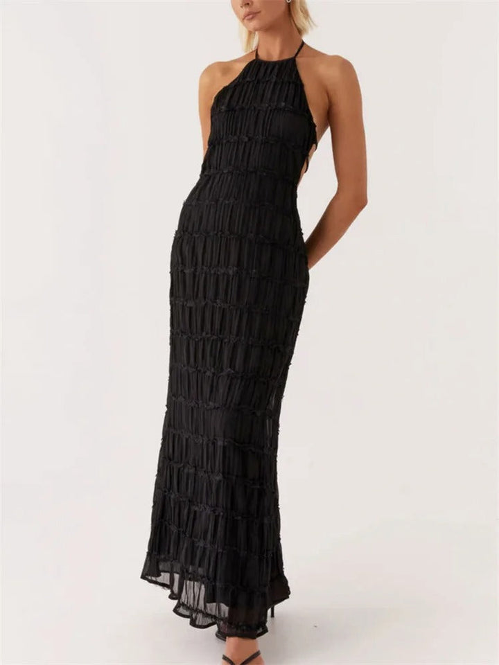 Elegancka Maxi Sukienka Halter z w kolorze Czarny