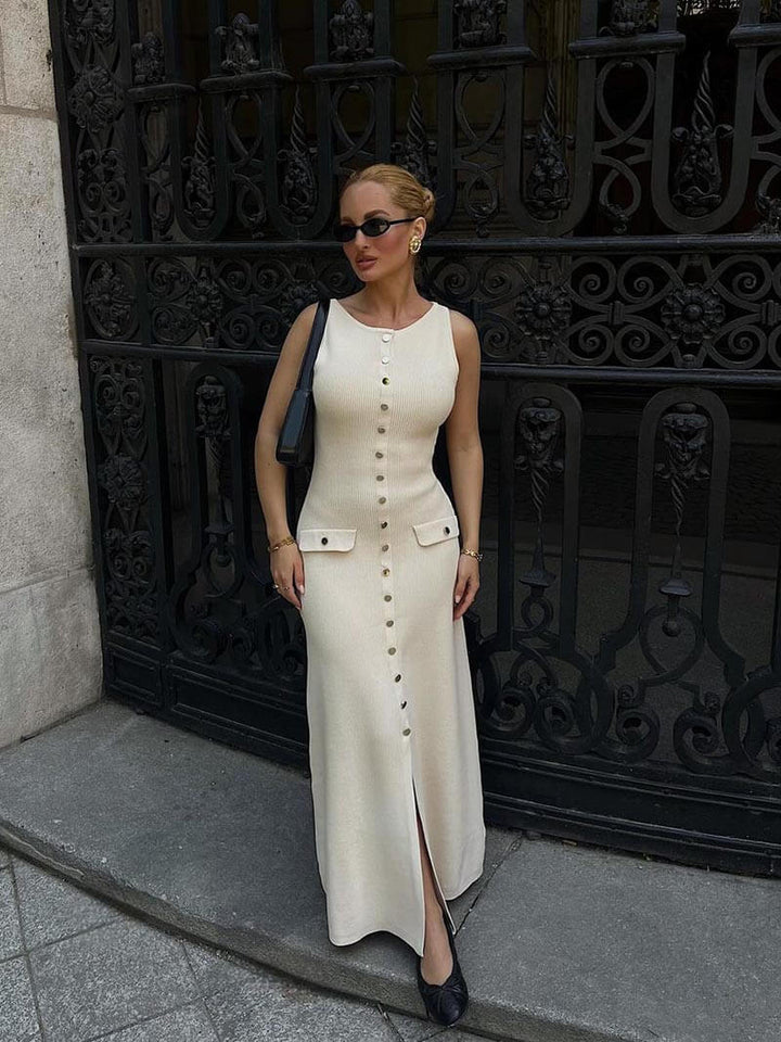 Elegancka sukienka maxi do ziemi w kolorze Beżowy