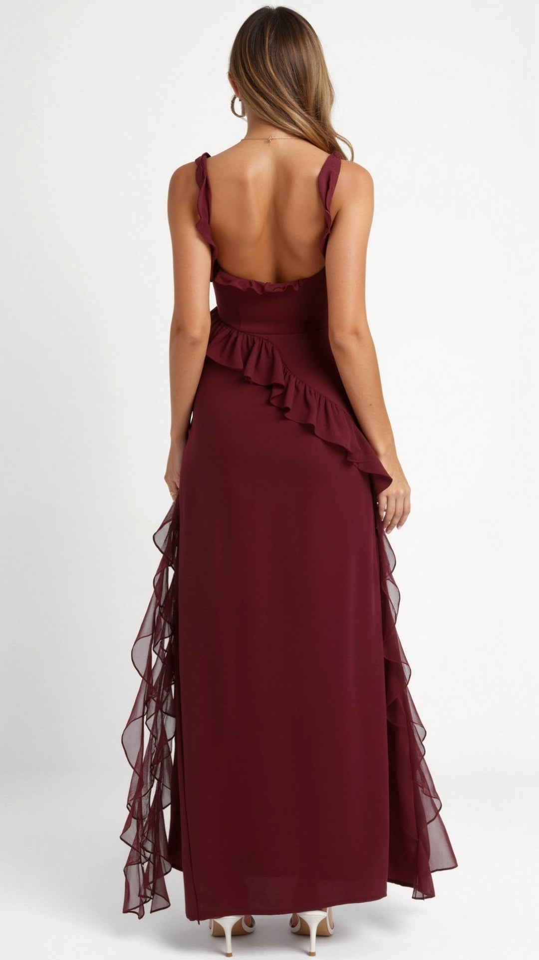 Elegancka Sukienka Maxi z Falbankami (13)