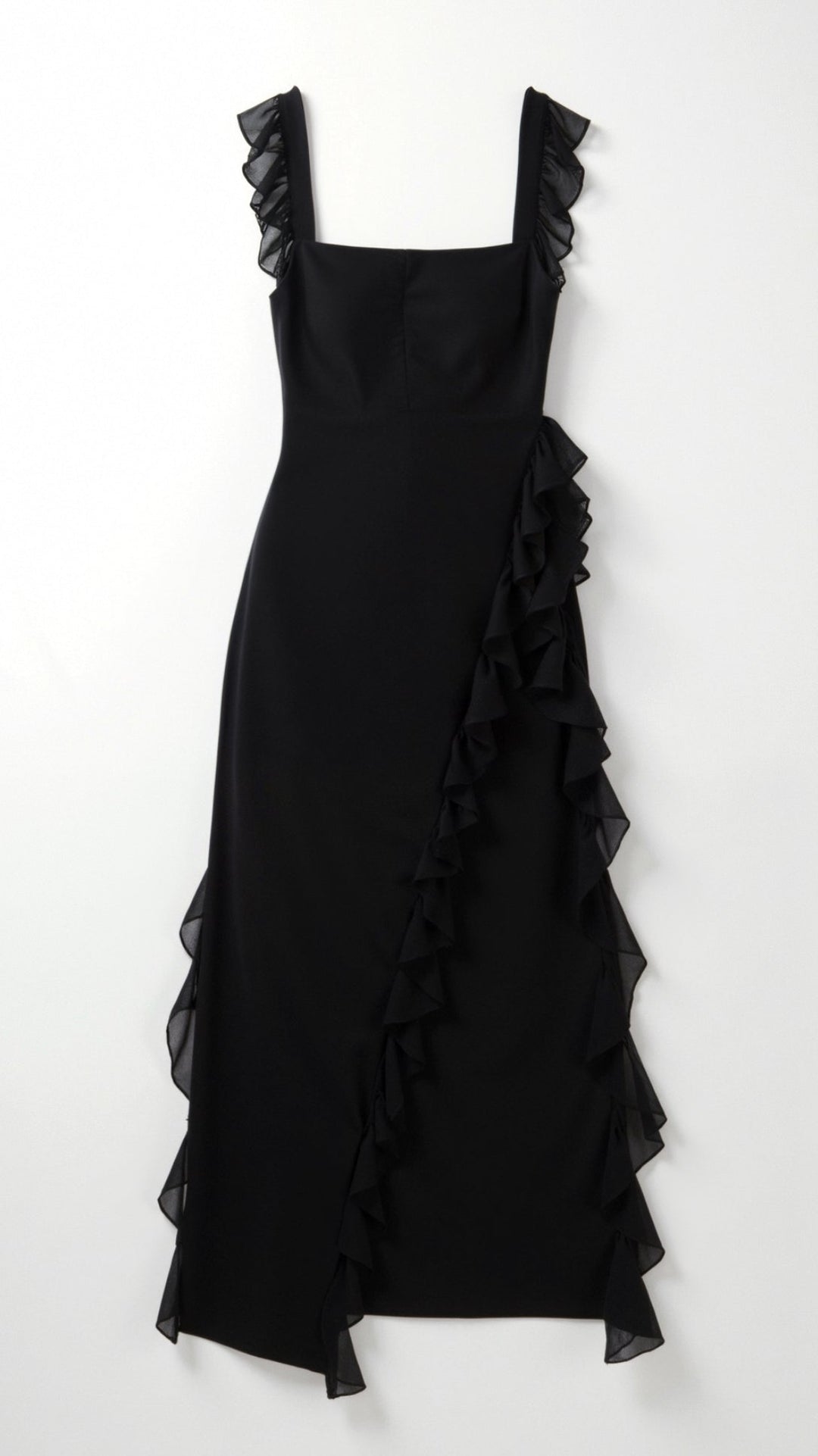 Elegancka Sukienka Maxi z Falbankami w kolorze Czarny 2
