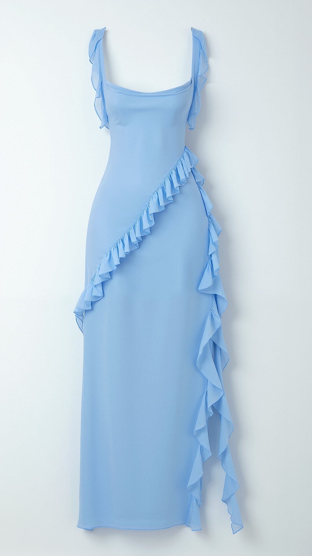 Elegancka Sukienka Maxi z Falbankami w kolorze Jasnoniebieski 3