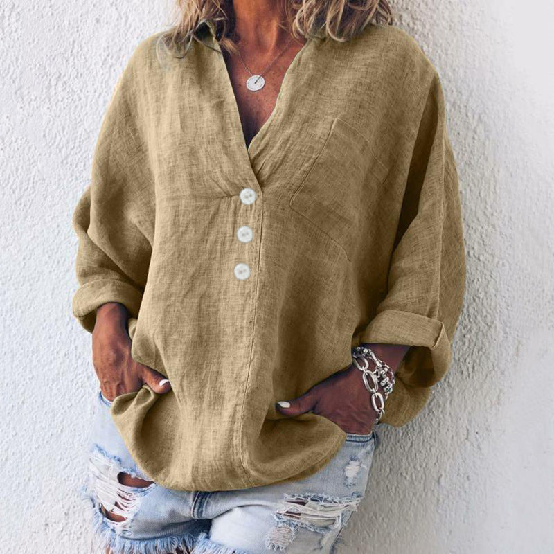 Elegancki damski pullover bawełniano-lniany w kolorze Khaki
