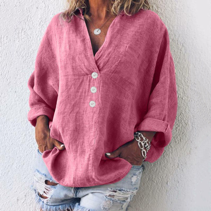 Elegancki damski pullover bawełniano-lniany w kolorze Różowy