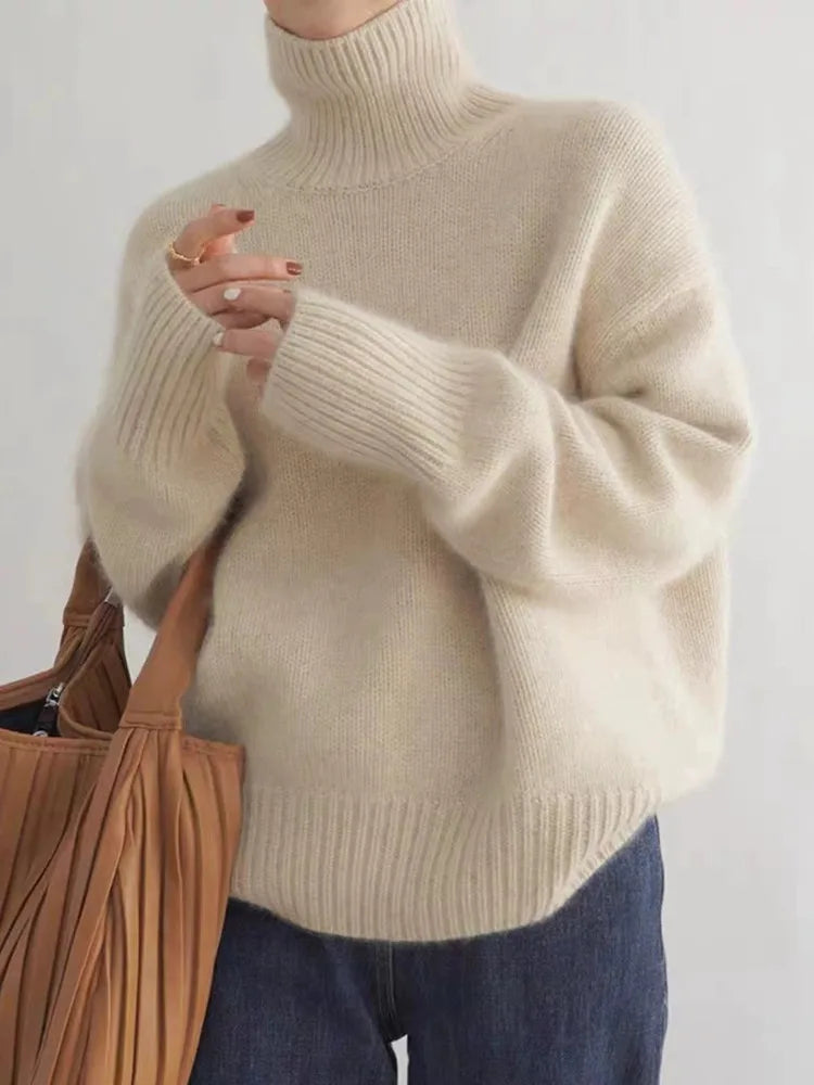 Eleganter Rollkragenpullover Damen pullover w kolorze Beżowy