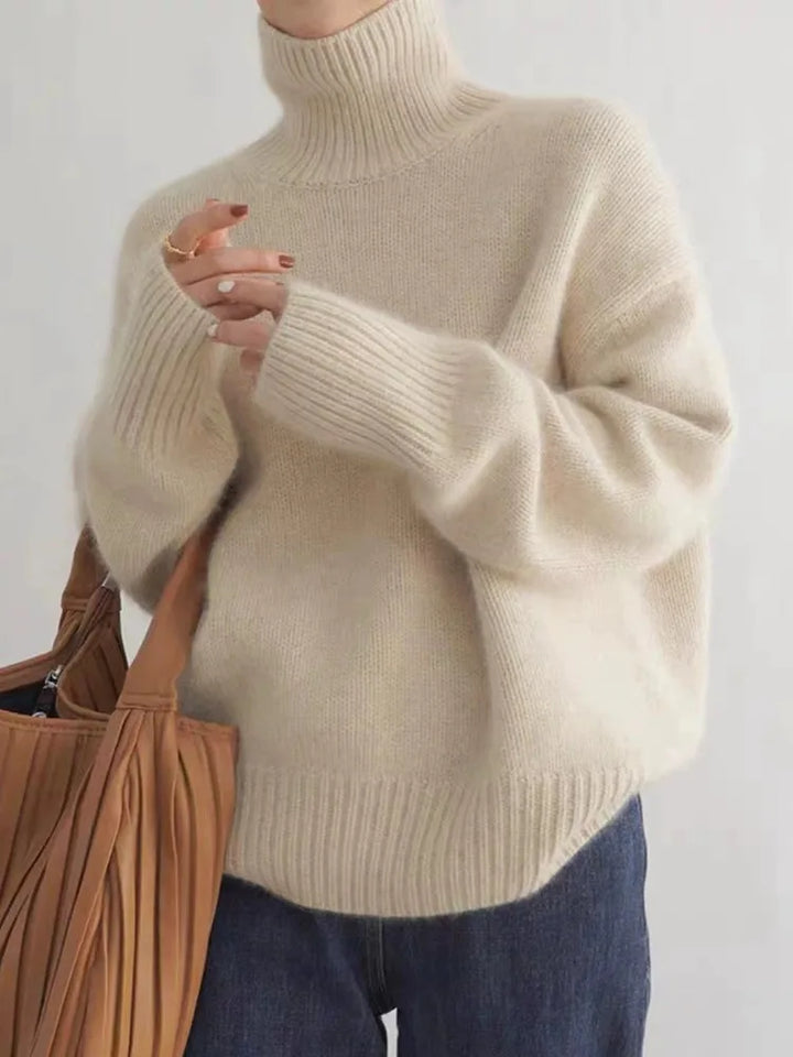 Eleganter Rollkragenpullover Damen pullover w kolorze Beżowy