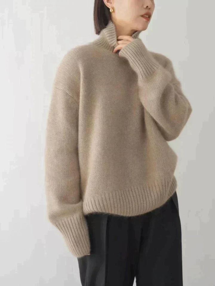 Eleganter Rollkragenpullover Damen pullover w kolorze Khaki 1