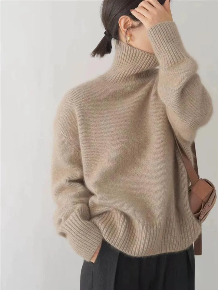 Eleganter Rollkragenpullover Damen pullover w kolorze Khaki 2
