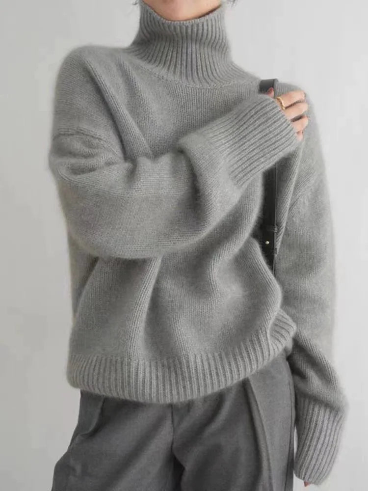 Eleganter Rollkragenpullover Damen pullover w kolorze Szary