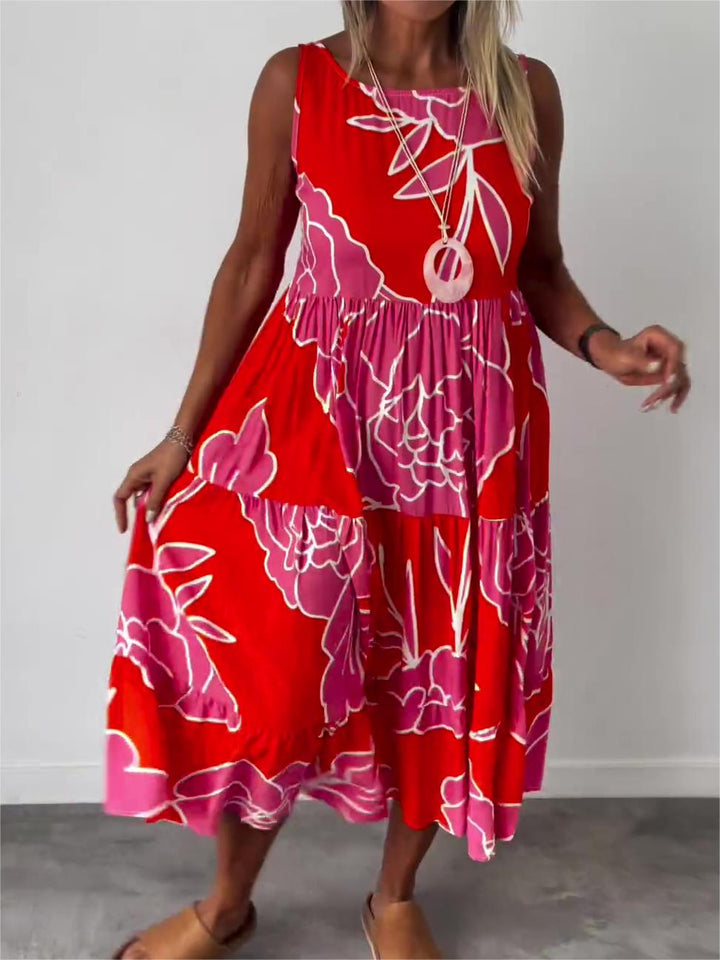 Elegantes Blumenkleid für Frauen Summer w kolorze Czerwony