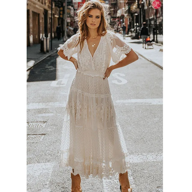 Elegantes Maxikleid mit V-Ausschnitt und