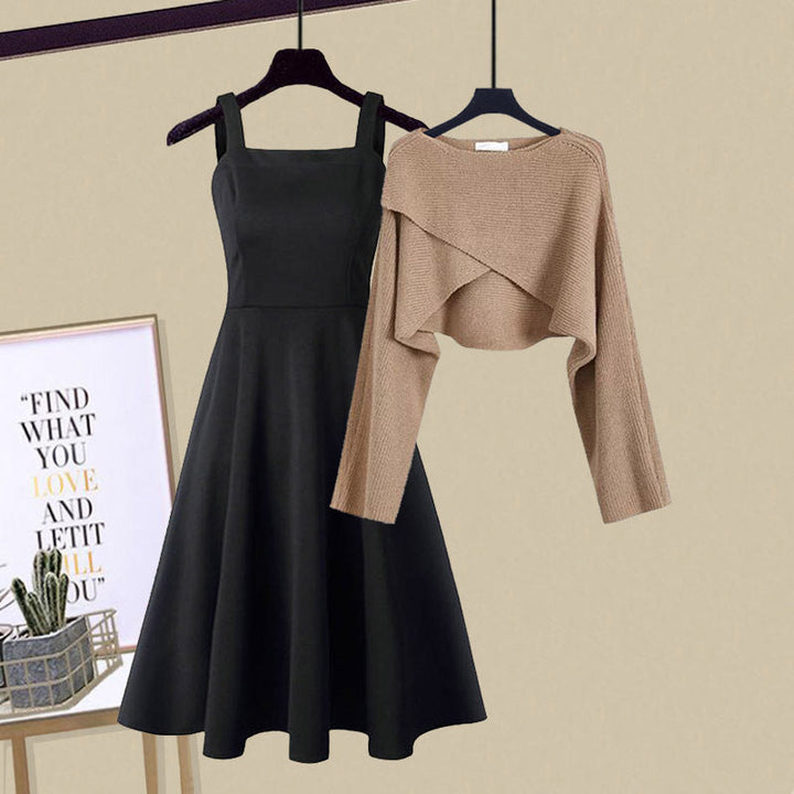 Elegantes Strickkleid Set Fall dress w kolorze Brązowy 1