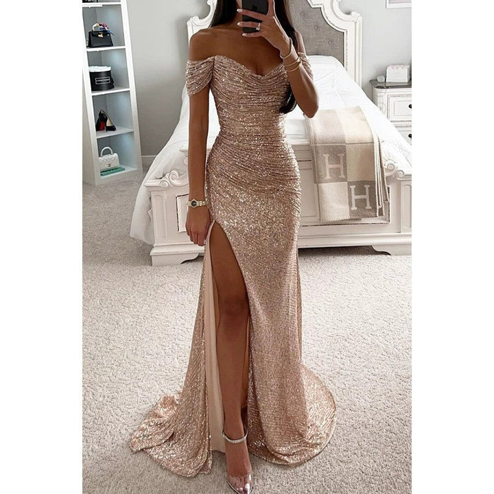 Evening Dress with Shimmering Sequins Lune w kolorze Beżowy