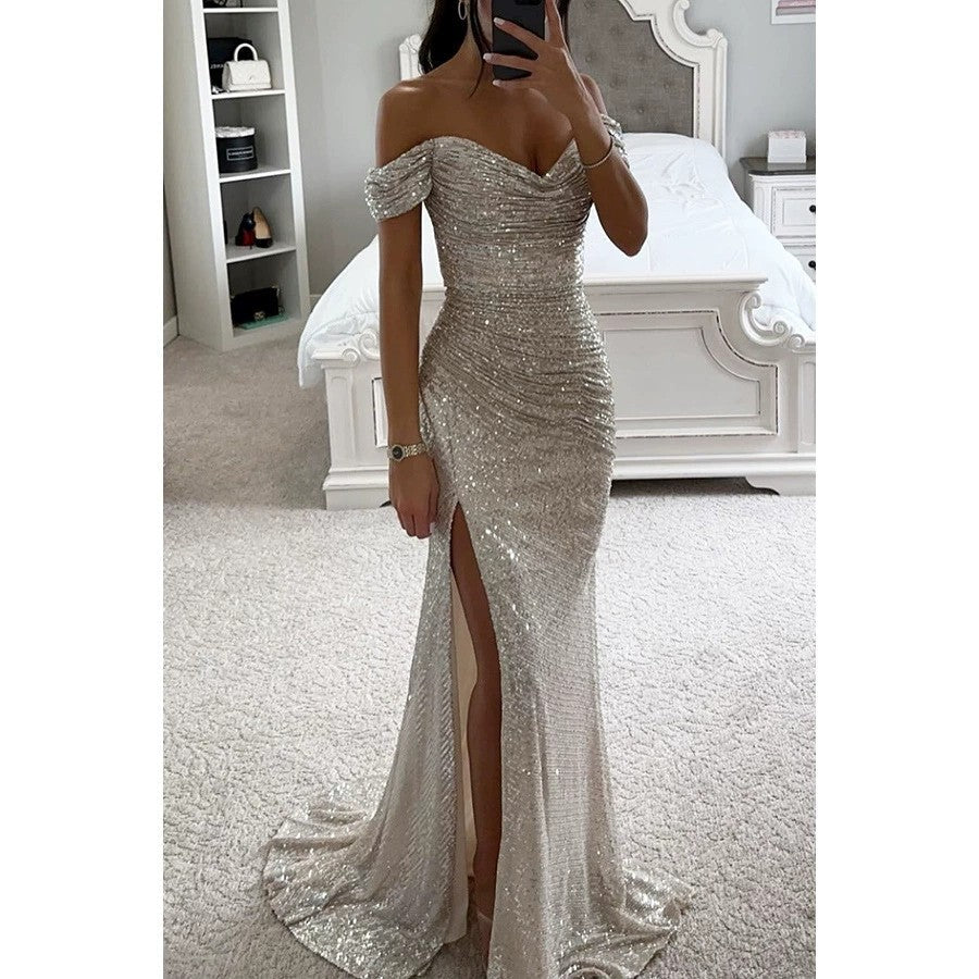 Evening Dress with Shimmering Sequins Lune w kolorze Srebrny